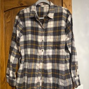Aerie Casual Plaid Button Down Shirt - Gray, White, Yellow